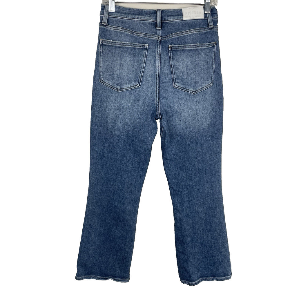 Pistola Lennon High Rise Crop Boot Jean Size 30 Blue Light Distressed Stretch - Picture 2 of 15